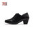 马内尔新款纯色百搭真皮单鞋深口黑色粗跟舒适圆头女鞋G05221(黑色 35)第3张高清大图