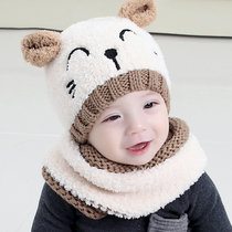 韩版儿童帽子婴儿毛线围脖套宝宝帽子0-3-6-12个月秋冬男女小孩帽子围巾套装1-2岁(奶白色 颜色)