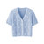 艾米恋v领针织开衫女夏短袖t恤2021年新款小香风短款外搭波点上衣(蓝色 M)第3张高清大图