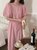 韩版气质纯色圆领宽松系带显瘦开叉拼色泡泡袖连衣裙(粉红色 均码)第2张高清大图