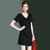 VEGININA 新款时尚V领短袖气质显瘦简约宽松淑女连衣裙 9810(黑色 XL)第2张高清大图