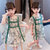 女童连衣裙夏装2021新款儿童韩版洋气印花雪纺裙小女孩短袖裙子潮(绿色 130)第4张高清大图