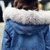 莉妮吉尔 牛仔棉衣女中长款2017冬季大码女装狐狸毛加厚保暖棉服羊羔绒外套(蓝色 4XL)第4张高清大图
