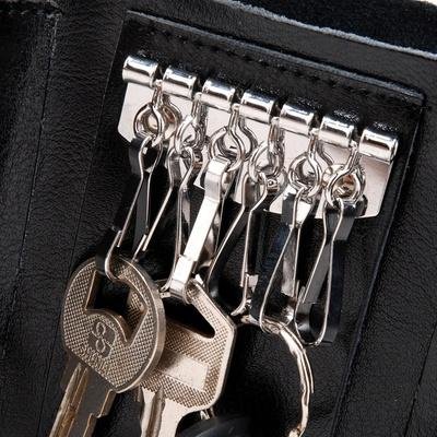 诗薇儿 新款韩版女士牛皮三折钥匙钱包 多功能钥匙包零钱包(14-31441B黑色)