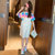 中大童夏季新款女童彩条背带裙套装(120cm 杏色)第3张高清大图