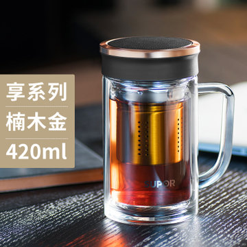 苏泊尔（SUPOR）集茶双层耐热玻璃杯泡茶杯办公杯KC33/38CK1/KC42CL1(乌木黑 330ML)