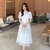 2021夏季新款中国风气质日常款旗袍纯色刺绣蕾丝连衣裙(白色 M)第2张高清大图