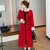 MISS LISA赫本风秋冬毛呢外套女装气质小香风中长款加厚大衣C383(红色 XL)第3张高清大图