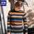 罗蒙（ROMON）圆领羊毛衫2018新款男士冬季彩色条纹毛衣新款宽松针织衫(藏青 185)第4张高清大图
