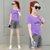 小个子时尚减龄短袖T恤女短款高腰年夏装体恤印花上衣潮(紫色【NEVER熊】 L 建议90-105斤)第4张高清大图